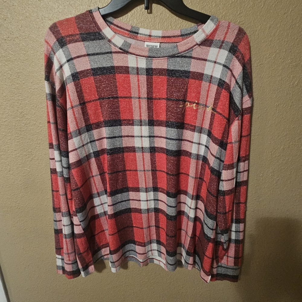 Victoria's Secret VS PINK Cozy Jersey Sleep Shirt In Plaid Red Pattern Sz Medium